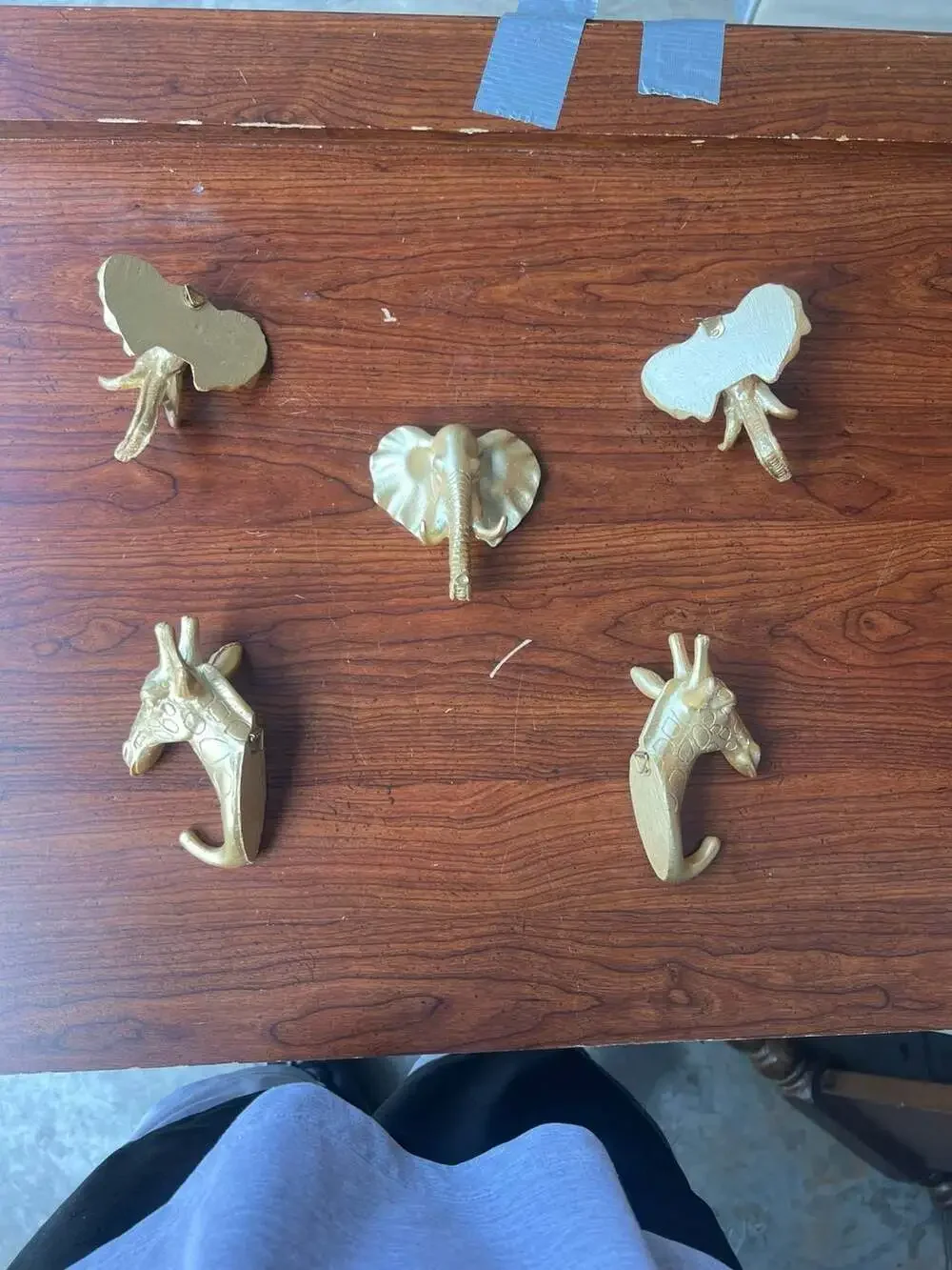 5-Piece Vintage Gold Safari Animal Wall Hook Set (Elephants & Giraffes)